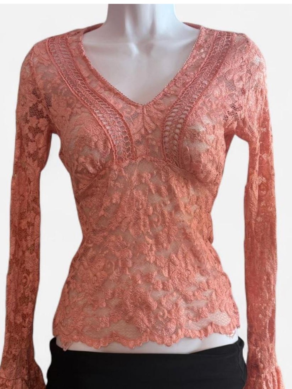 Moda International Coral Lace Long-Sleeve V-Neck Blouse
